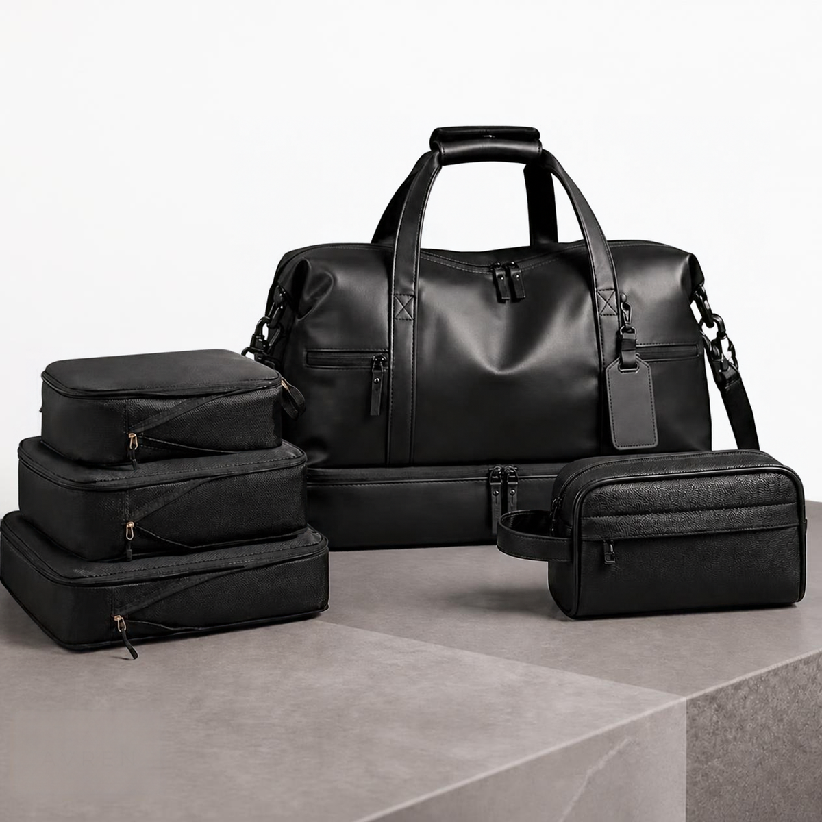 AVREN Frequent Flyer men's travel set with duffle bag, wash bag and packing cubes.